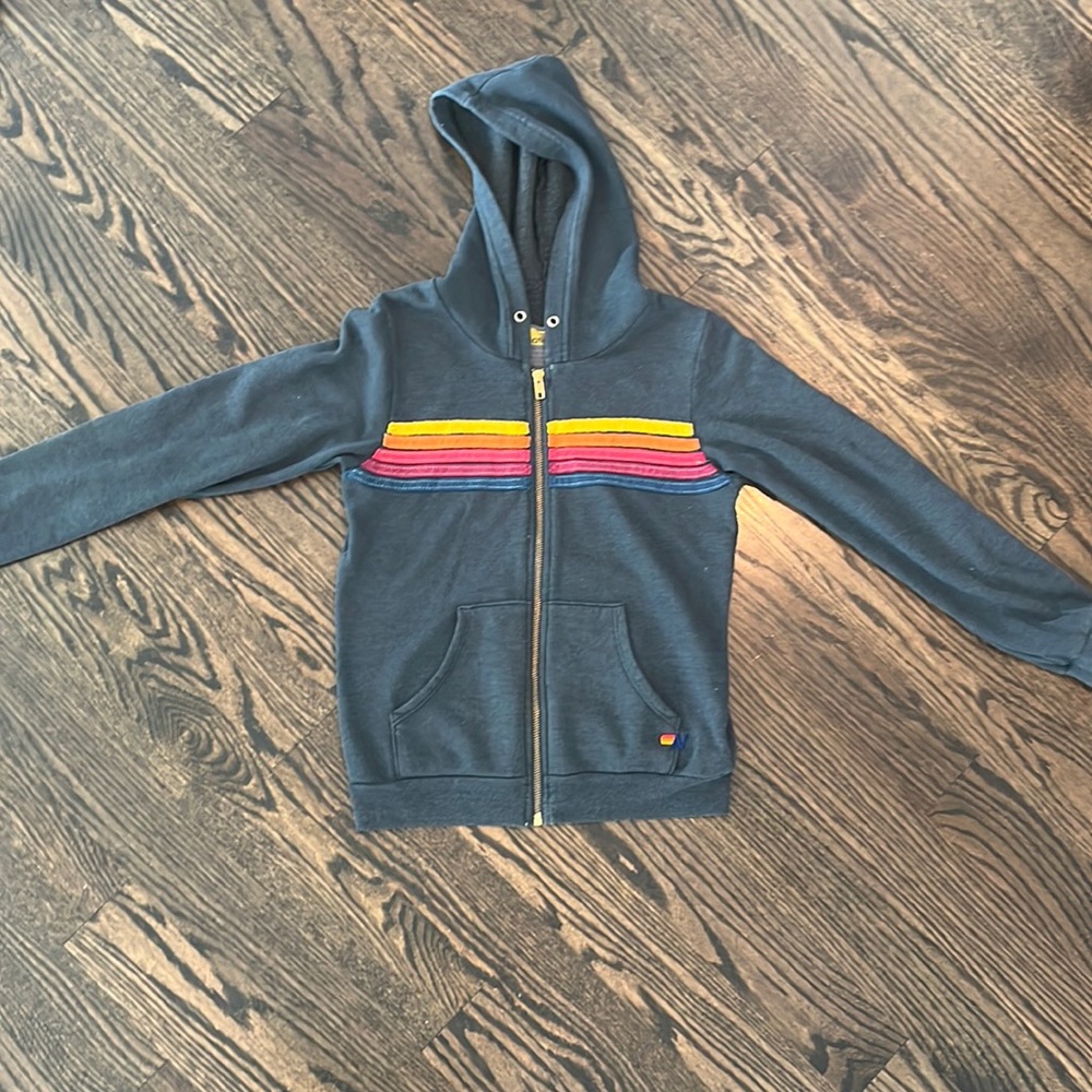 Kids Charcoal grey zip up hoodie 5 stripe size 14